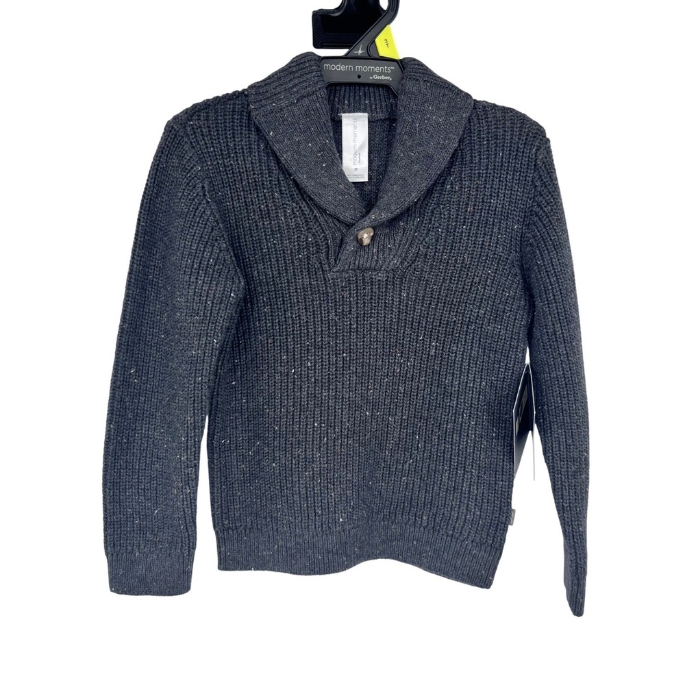 Modern Moments Shawl Collar Sweater Boys 3T Dark Grey Blue Ribbed Knit Pullover
